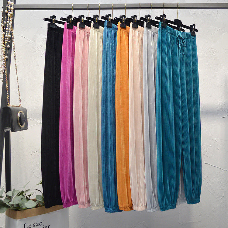 Women's High Waist Ice Silk Chiffon Pleated Pants