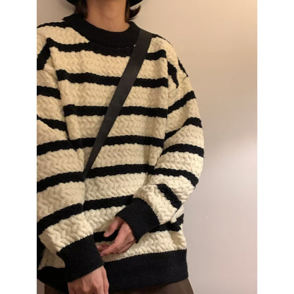 Harajuku Style - Round Neck Sweater - Boys Design Sense Stripe Trendy