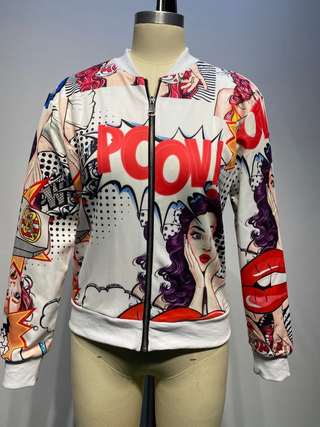 The Girl's Bomber - Women's Bomber Zipper Jacket With Digital Head Print On It