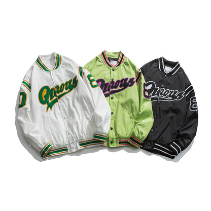 Retro Color Block Embroidery Baseball Uniform Jacket Men