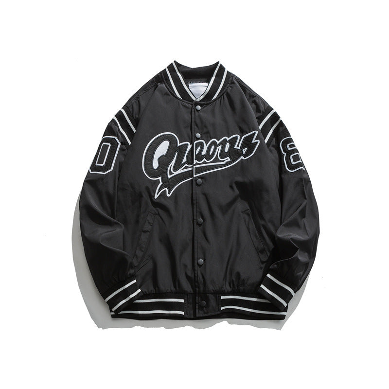 Retro Color Block Embroidery Baseball Uniform Jacket Men