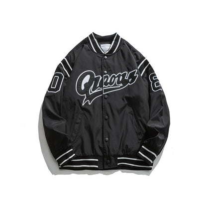 Retro Color Block Embroidery Baseball Uniform Jacket Men