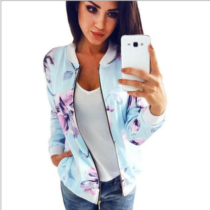 Fashion Printed Round Neck Zipper Long Sleeve Coat