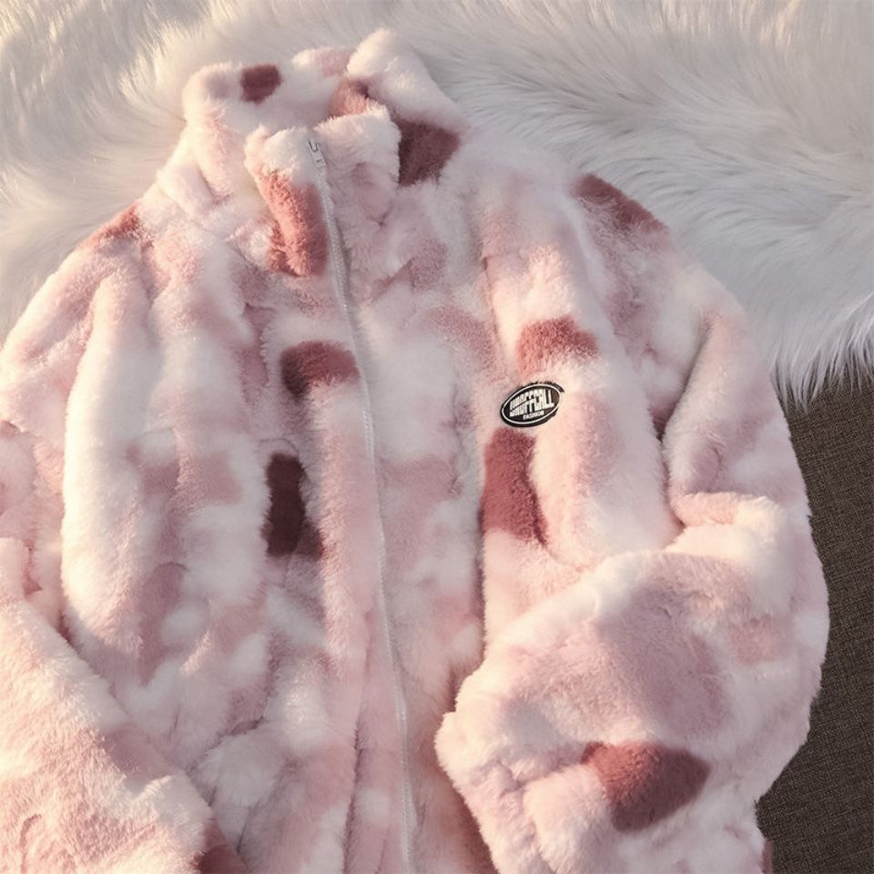 Tie-dyed Lamb Wool Coat High-quality Thick And Loose