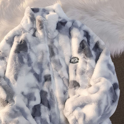 Tie-dyed Lamb Wool Coat High-quality Thick And Loose