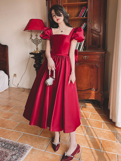 French Collection - Wine Red Engagement - French Princess On The Run Satin Dress