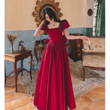 French Collection - Wine Red Engagement - French Princess On The Run Satin Dress