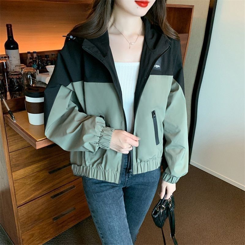 K-Style Color Contrast Patchwork Outdoor Jacket Coat