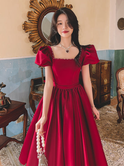 French Collection - Wine Red Engagement - French Princess On The Run Satin Dress