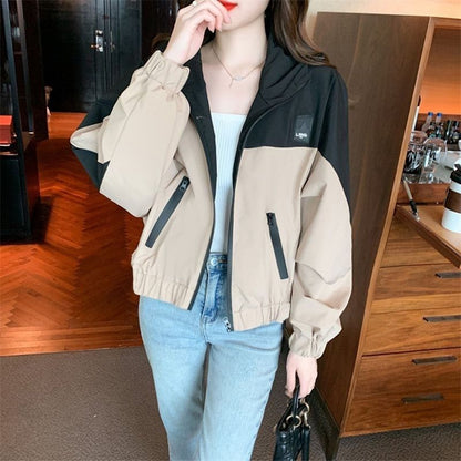 K-Style Color Contrast Patchwork Outdoor Jacket Coat