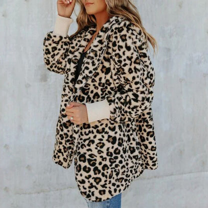 Women's Fashion Slim Leopard Print Hooded Coat