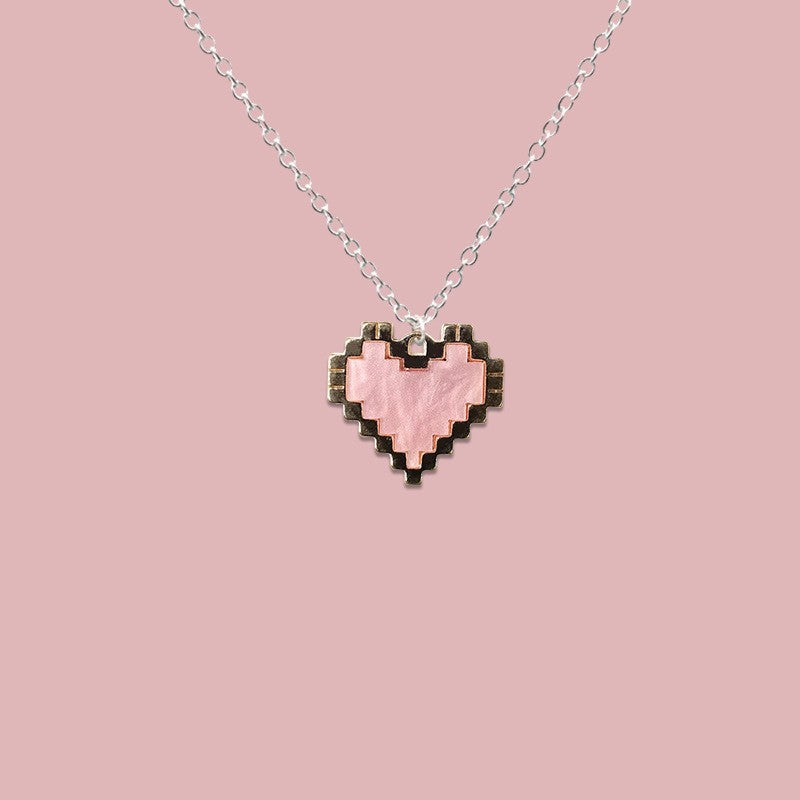 White Mosaic Peach Heart Necklace