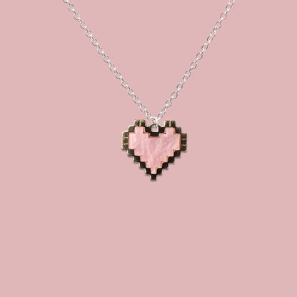 White Mosaic Peach Heart Necklace