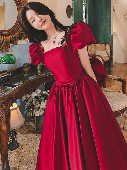 French Collection - Wine Red Engagement - French Princess On The Run Satin Dress