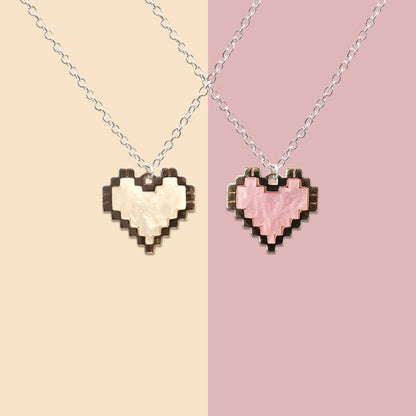 White Mosaic Peach Heart Necklace