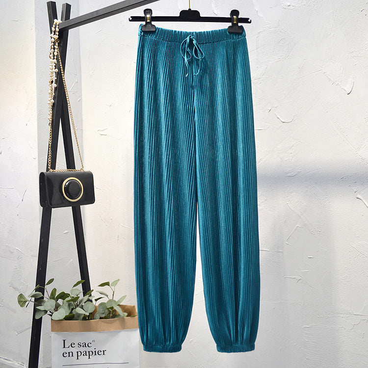 Women's High Waist Ice Silk Chiffon Pleated Pants