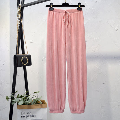 Women's High Waist Ice Silk Chiffon Pleated Pants