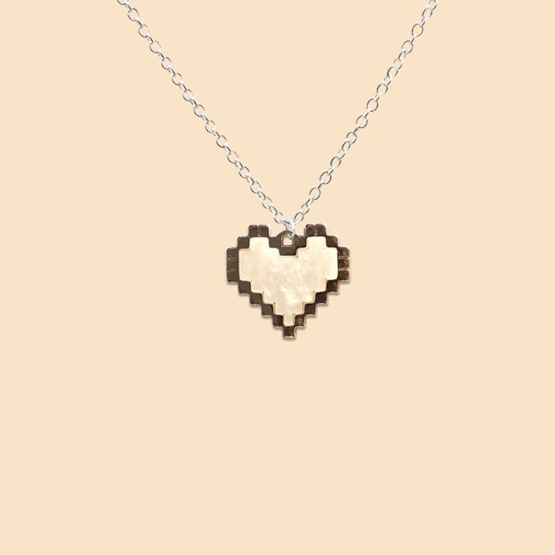 White Mosaic Peach Heart Necklace