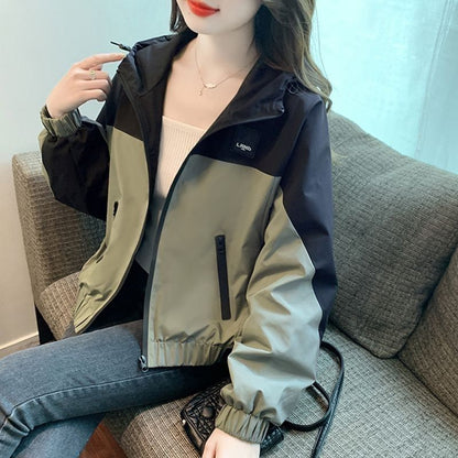 K-Style Color Contrast Patchwork Outdoor Jacket Coat