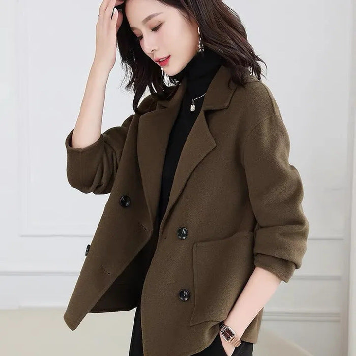 Korean Style Business Casual Woolen Coat - Thickened Overcoat, All Season-Matching Western Short Top