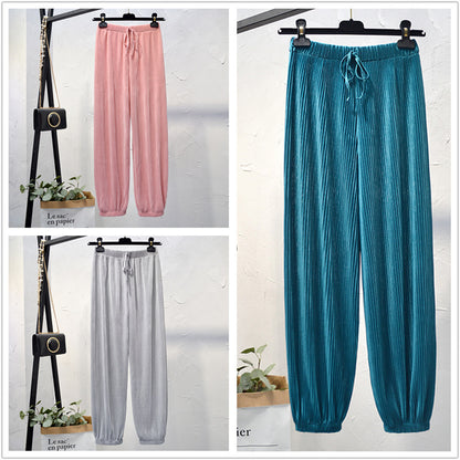 Women's High Waist Ice Silk Chiffon Pleated Pants