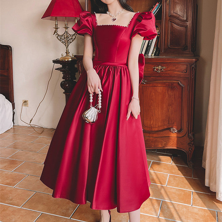 French Collection - Wine Red Engagement - French Princess On The Run Satin Dress