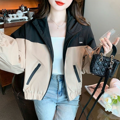 K-Style Color Contrast Patchwork Outdoor Jacket Coat